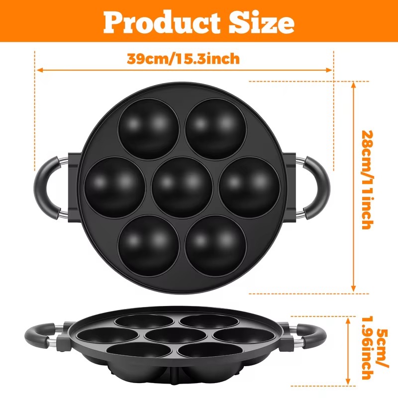 7-Cavity Aluminum Mold for Pan - огляд і ціна Takoyaki Grill Plate